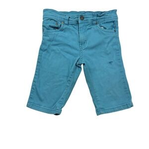 Kids Korner Teal Blue Denim Shorts Size 6 Y2K Adjustable Waist Turquoise